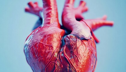 Detailed anatomical illustration of a human heart showing chambers, valves, and major blood vessels