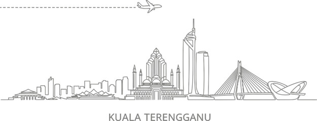Obraz premium Kuala Terengganu Skyline with Airplane