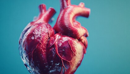Detailed anatomical illustration of a human heart against a teal backdrop