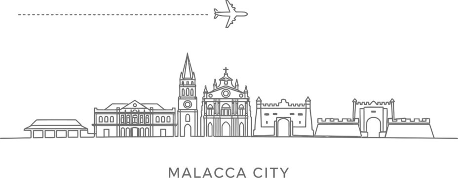 Malacca City Skyline with Airplane Travel Icon