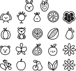 Adorable doodle animal and fruit illustration for kids design