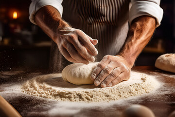 Fototapeta premium Flour-covered hands shaping dough promote emotional awareness and culinary mindfulness