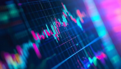 Abstract financial chart displays vibrant magenta and teal data points