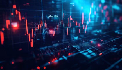 Abstract digital data visualization with glowing red and blue lines