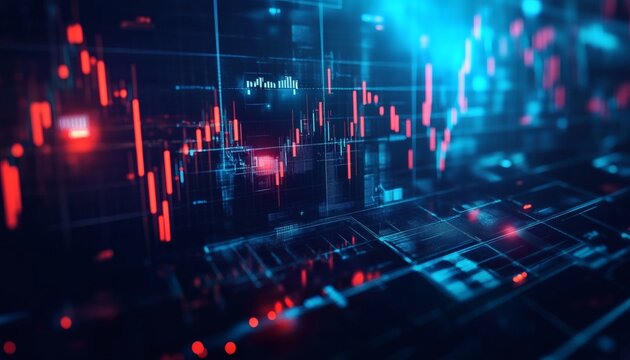 Abstract digital data visualization with glowing red and blue lines