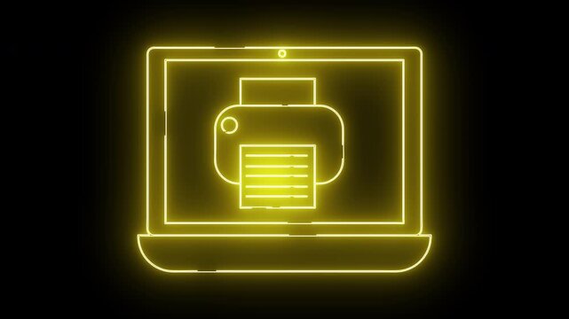 laptop displays a printer icon glowing yellow against a black background