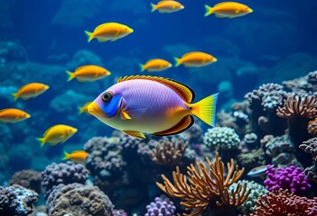 Vibrant tropical fish swimming in coral reef tank,  fins,  wildlife