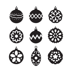 Set of Elegant Christmas Ornament Silhouettes with Floral and Geometric Patterns. 