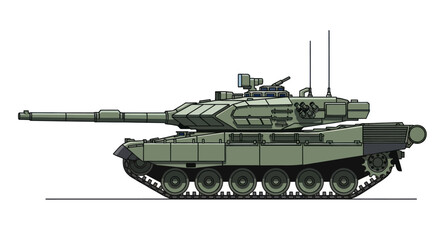 Modern Main Battle Tank Illustration with Camouflage and Detailed Features. © wong