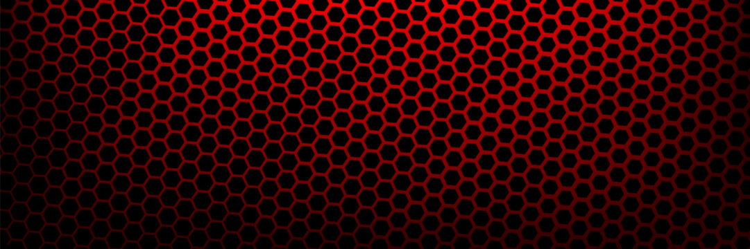 Abstract red steel mesh background with red glowing lines with free space for design. Modern technology innovation concept background. Perforated dark red metal sheet for background image.