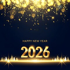 Fototapeta premium Elegant 2026 Happy New Year Background with Golden Numbers and Festive Bokeh