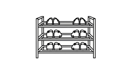 Simple Black and White Shoe Rack with Footwear Displayed.