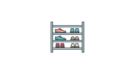 Colorful Shoe Rack with Various Footwear Displayed.