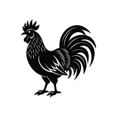 Vector art of black rooster facing side in retro woodcut style