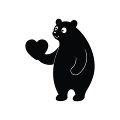 Vector art of cute black bear holding a heart for valentines day
