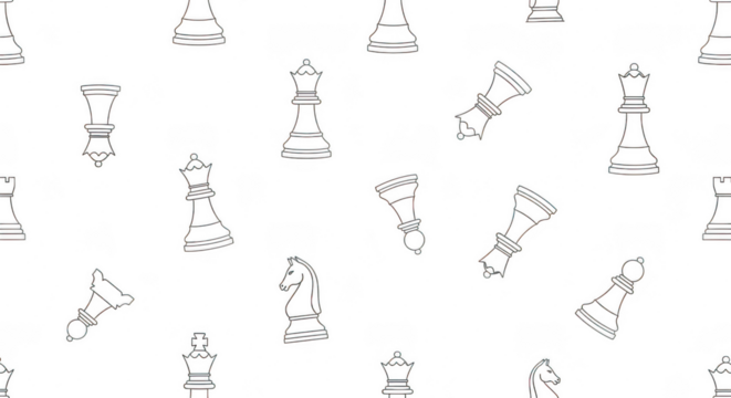 Assorted chess piece silhouettes and icons in monochrome, isolated on transparent background
