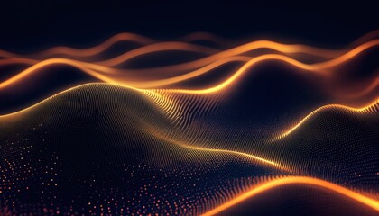 Abstract golden waves flowing on a dark background
