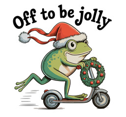 Obraz premium Off To Be Jolly Christmas Xmas Frog Scooter Matching Family Holiday Season