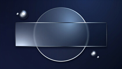 Dark Blue Background with Transparent Glass Circle and Rectangle Overlay image photo