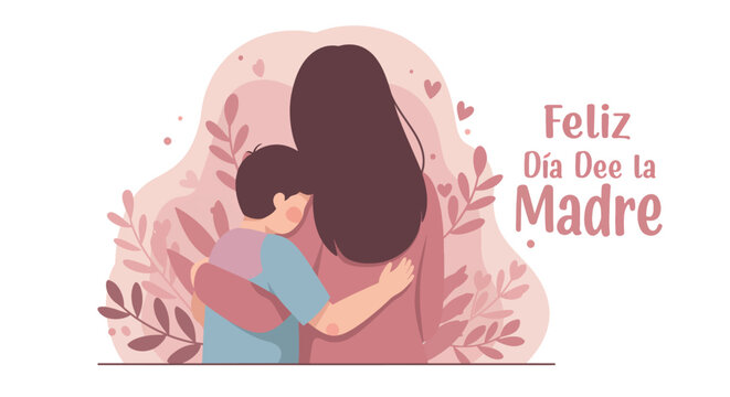 Mother and Child Hugging with Floral Background for Mother's Day Celebration