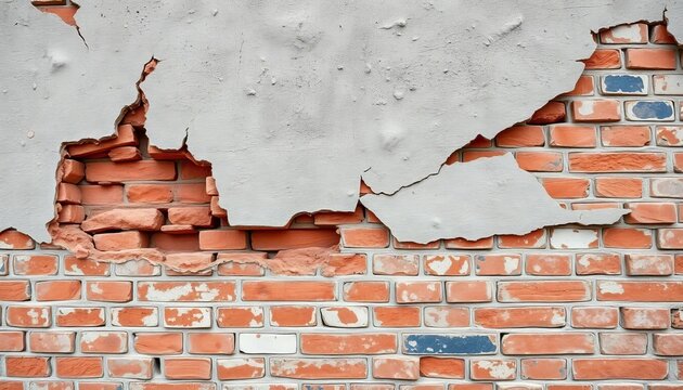 A crumbling brick wall, showing exposed mortar and damaged bricks,  brick wall,  distressed
