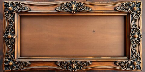 Obraz premium Antique ornate wooden picture frame, heavily distressed, showing age and wear, art, blank