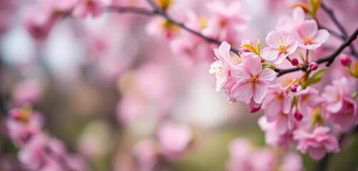 Obraz premium Soft focus spring blossoms, pastel colors, bokeh effect, delicate, spring