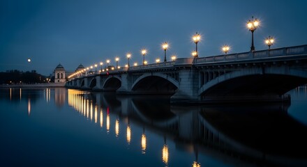 Bridge at Night with Lights and Reflections