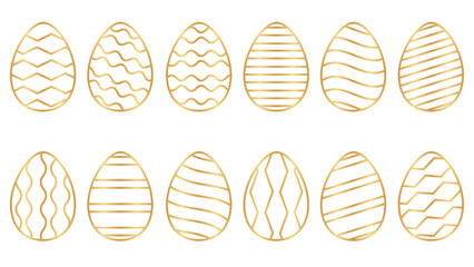 Elegant golden easter eggs assortment with unique decorative patterns isolated