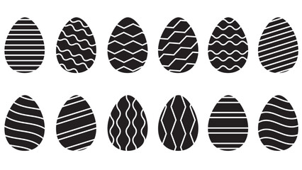 Black and White Easter Eggs Vector Graphic Set with Line Patterns on White Background