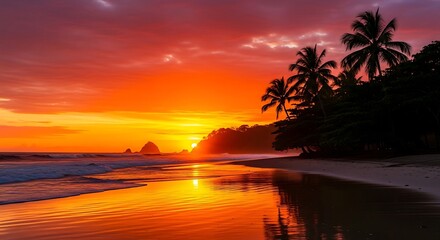 The picture shows a beautiful natural landscape with green hills and a clear blue sky. In the middle of the field, a group of deer is grazing peacefully. Tall trees surround the area, and a small rive