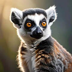 Obraz premium Detailed portrait of a ring-tailed primate with bright orange eyes