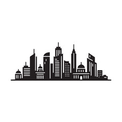 Obraz premium “Silhouette of a city skyline, black contour, white background, clean vector style”