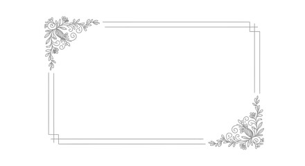 Elegant Floral Corner Frame with Simple Line Art on Isolated White Background