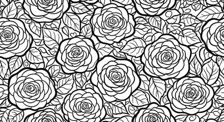 Seamless Romantic Pattern of Detailed Rose Flowers and Leaves