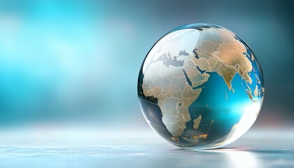 Glass globe displaying earth's continents and oceans