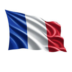 The national flag of france waving in the wind, isolated on transparent background