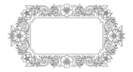 Elegant Oval Floral Frame Decoration with Ornate Swirls on Isolated White Background