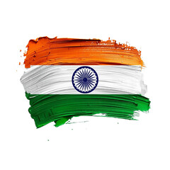 Indian flag painted with brush strokes, isolated on transparent background