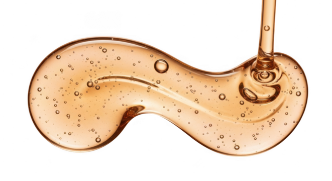 Transparent amber liquid droplet on stem isolated on transparent background