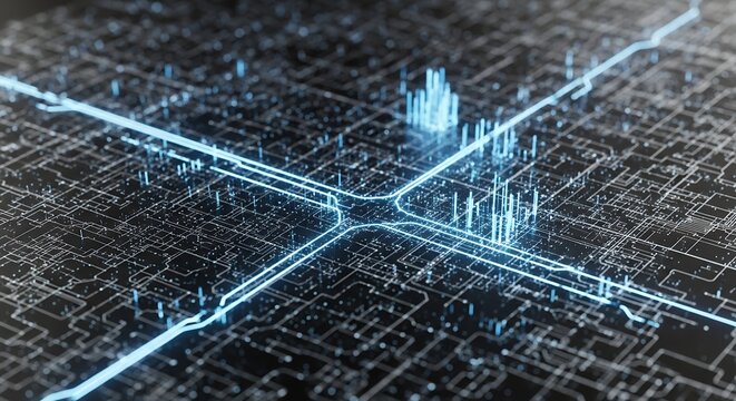 Abstract schematic background with glowing blue lines and digital structures, concept for data visualization, high-tech solutions and network communication - Powered by Adobe