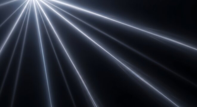 Radiant light beams shoot out against a dark backdrop, creating a futuristic effect. Concept for virtual reality, data visualization and technology backgrounds