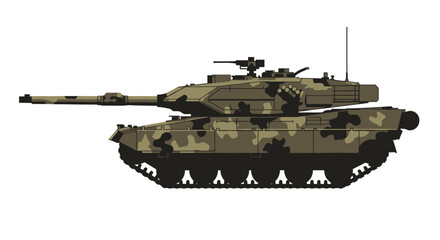 Camouflaged Main Battle Tank with Turret and Cannon. © lidot