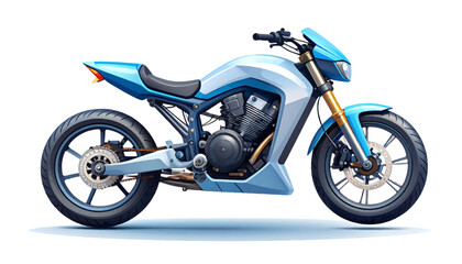 Obraz premium Modern blue and white motorcycle with sleek design on a white background.