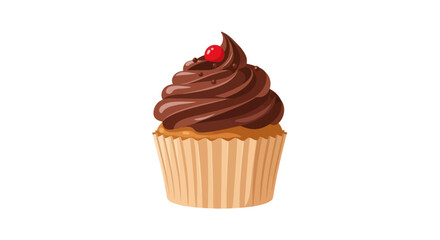 Delicious Chocolate Frosted Cupcake with Red Cherry Topping.