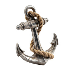 Heavy metallic anchor secured with thick rope nautical maritime symbol