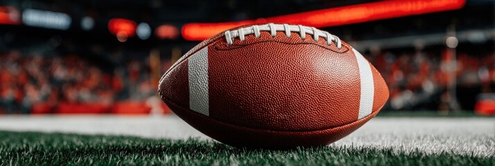 High-Quality American Football on Stadium Field with Lights and Scoreboard Authentic Sports Content for Competitive Game Day Marketing and Social Media