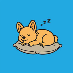 Bright and colorful vector image of a dog napping deeply on a pillow, expressing comfort, tranquility, and tenderness through vivid design.