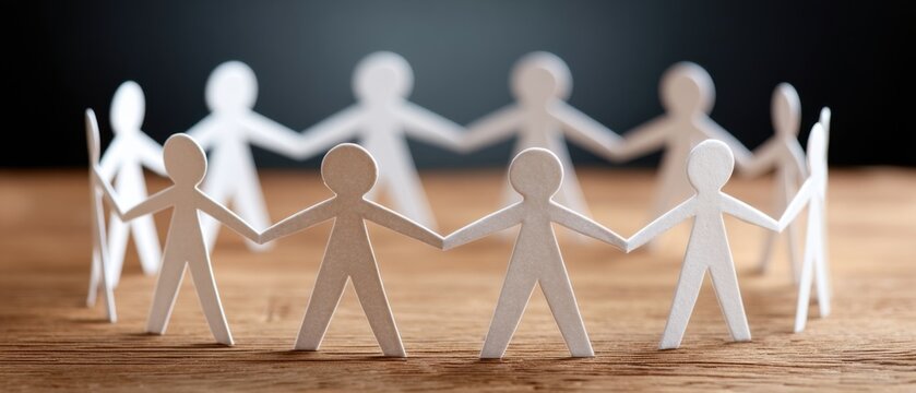 Authentic paper human cutouts connected by threads symbolizing unity and teamwork modern community diversity content for social media and corporate marketing - Powered by Adobe