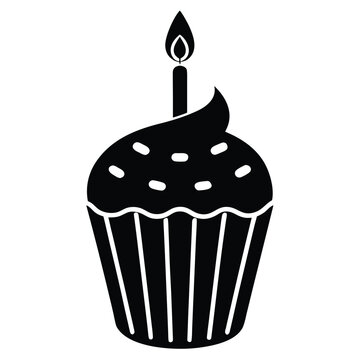 birthday cupcake vector icons with candle and ici